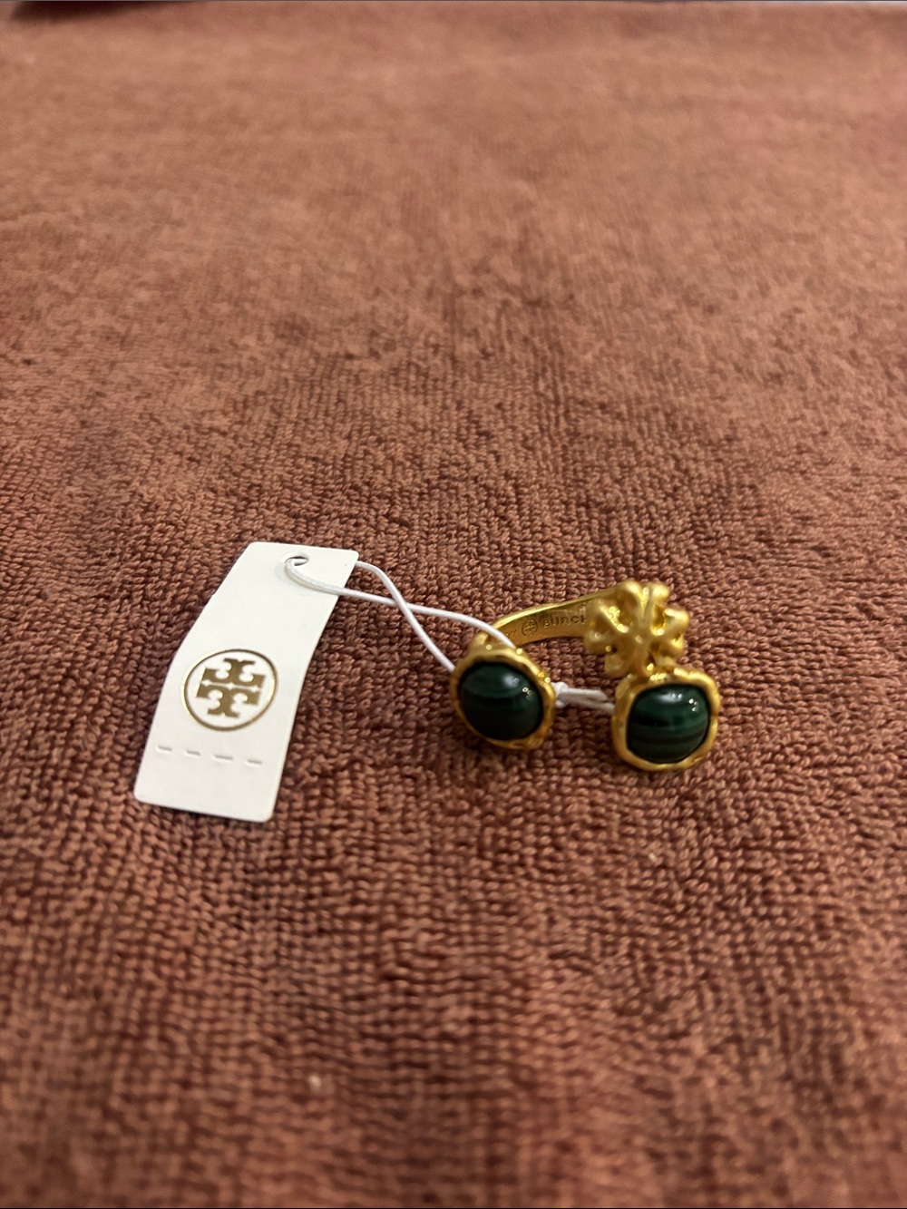 Tory Burch Gold-Tone Ring with Dark Green Cabochons